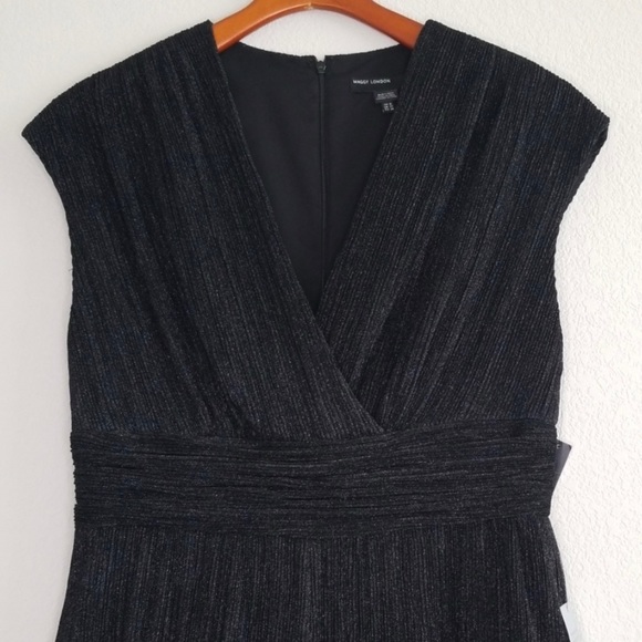 Black Shimmer V-neck Cap Sleeve Jumpsuit. - Picture 2 of 5